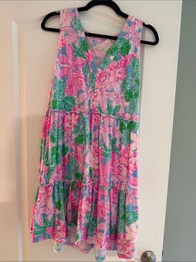 Lilly Pulitzer Pink, Green & Blue Floral Tiered Sundress